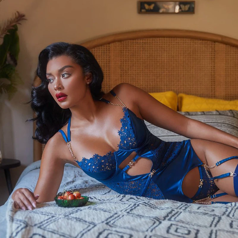 

Женский сексуальный цветочный Комплект, однотонное ажурное нижнее белье и трусики, комплект с подвязками, женское нижнее белье с вышивкой, ...