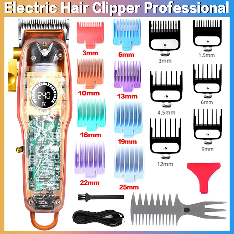 

Kemei Hair Clipper Professional Cutting Machine for Men Transparent Cover Electric Hair Trimmer Fast Charging LCD Haircut Tools