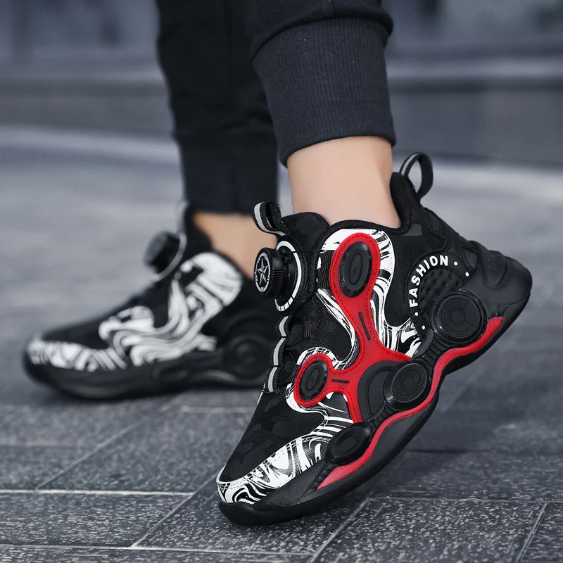 Rotated Button Basketball Shoes for Kids High Top Children Running Sneakers Teens Designer Tranining Tennis Boys Girls Shoes