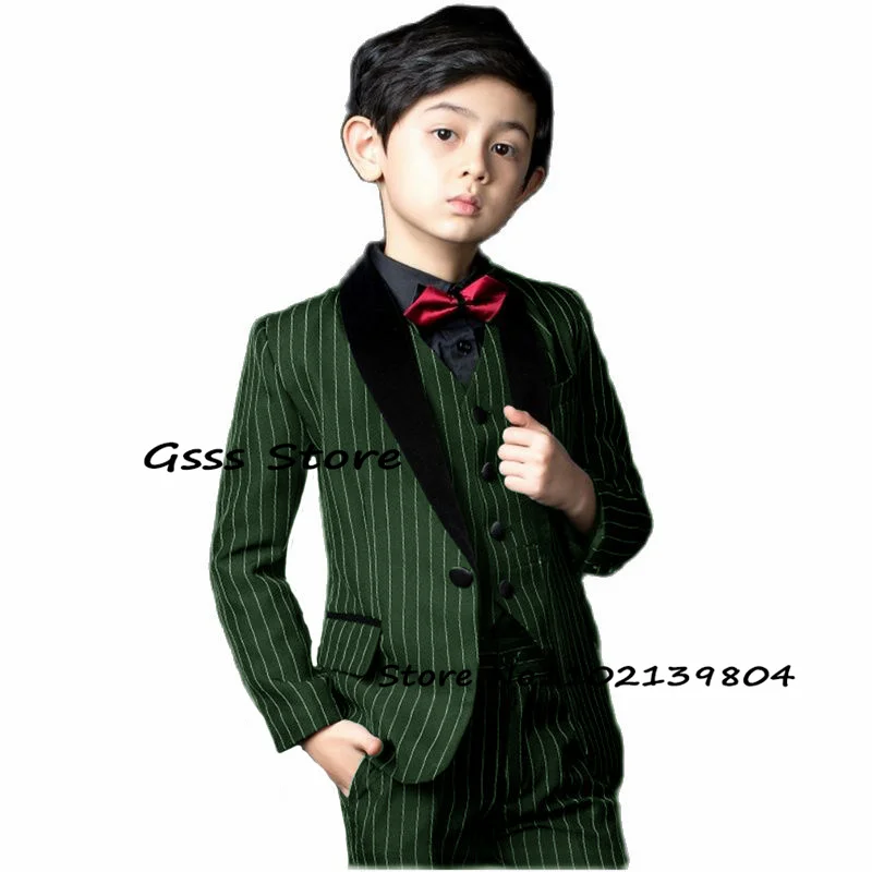 Boys Suit Stripes 3 Piece Formal Wedding Tuxedo Party Dress Child (Blazer + Pants + Vest) Kids Jacket Set костюм для мальчика enlarge