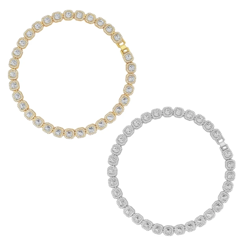 Ожерелье в стиле хип-хоп большие квадратные стеклянные бусины цепочка на ключицы