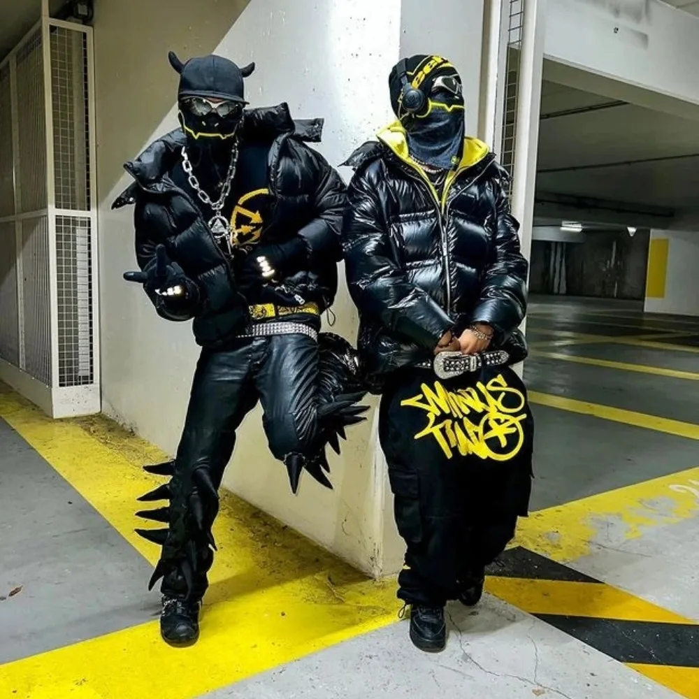 

Y2K Cargo Pant Overalls Minus Two Black Pants 2023 New Harajuku Fashion Casual Loose Men Rock Straight Wide Leg Pants Streetwear