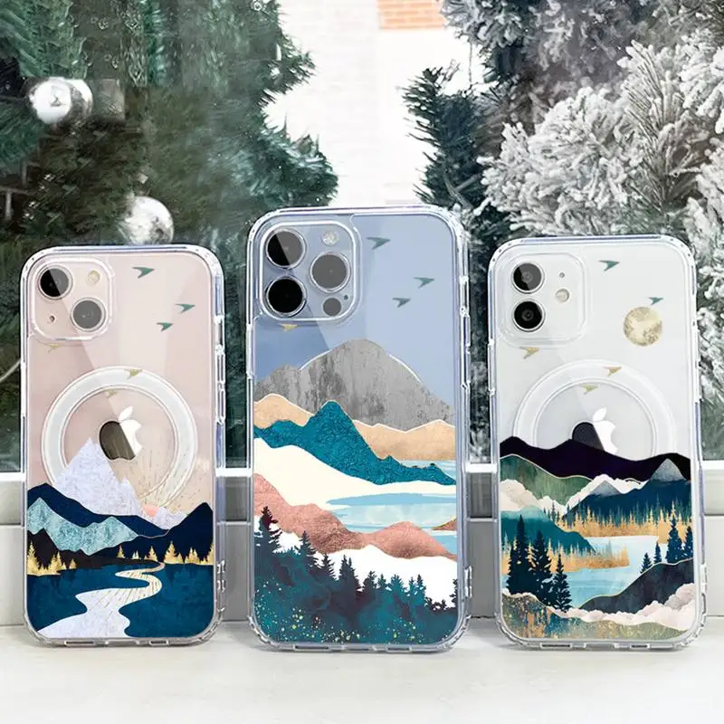

sunrise mountains Phone Case For iPhone 13 12 11 Mini Pro Max transparent Super Magnetic MagSafe Cover