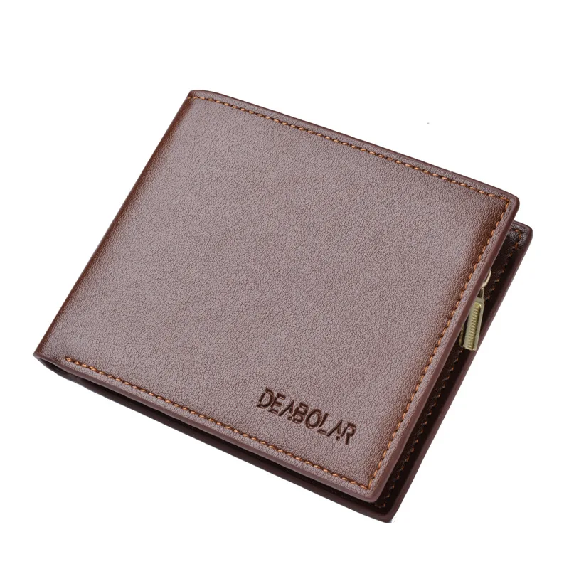 New men's short wallet tri-fold zipper pu wallet multi-card slot manufacturers spot