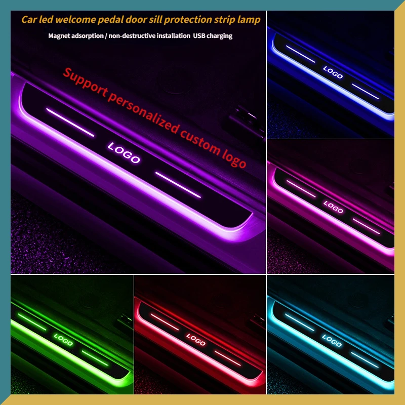 

Customized Car door illuminated sill light logo Projector lamp USB Power Moving LED Welcome Pedal Car Scuff Plate Pedal no wring