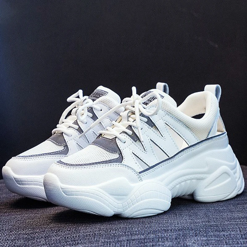 7cm Air Mesh Genuine Leather Women Summer Side Hollowing Soft Sole Platform Wedge Sandals Fashion Chunky Ladies Sneakers Shoes