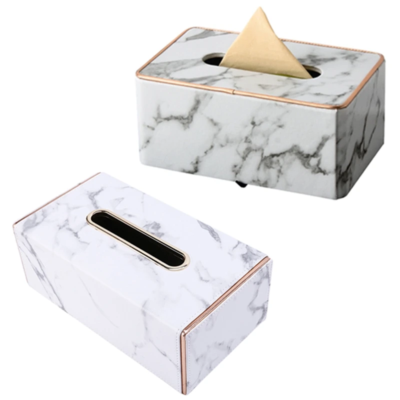 

Marble Phnom Penh Tissue Box & Golden Rim Tissue Box Marble PU Leather Napkin Towel Tissue Holder Large Size
