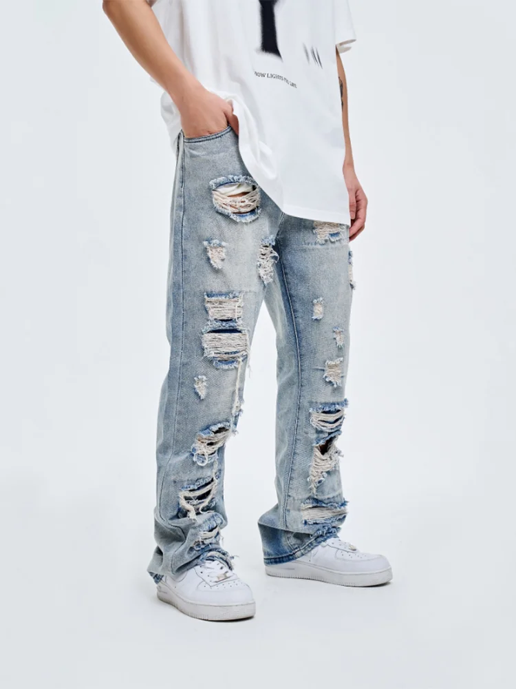 Street Clothing Wide Leg Jeans Men's Straight Feet Long Trousers Blue Jeans Y2k Men’s Jeans Ripped Jeans Men Clothing Denim