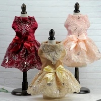 cute puppys polyester princess dress puppy three dimensional pattern bow dress skirt kitten birthday fashion party pet clothes