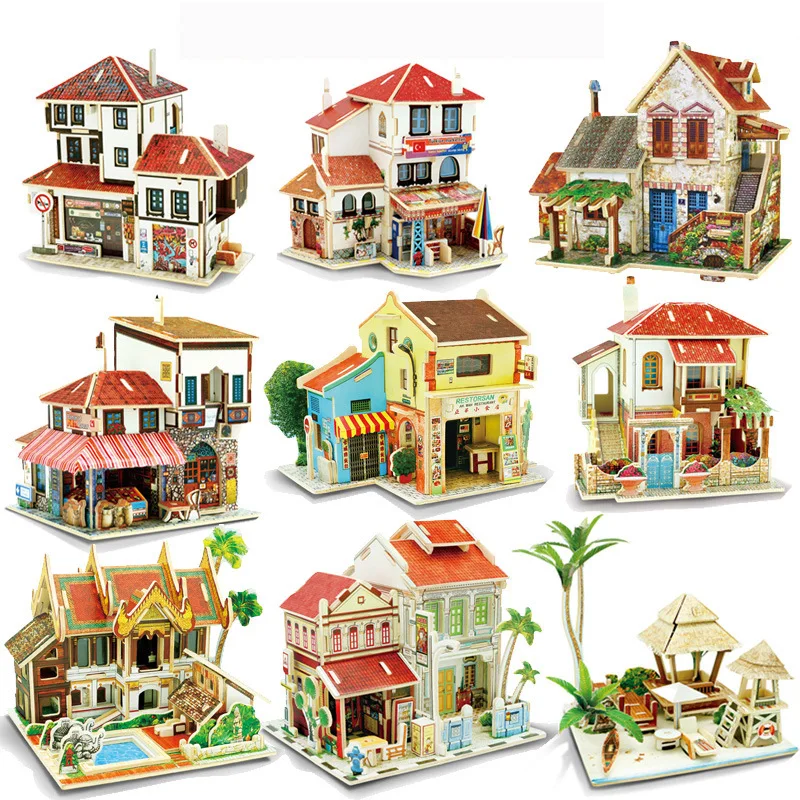 

Kids Toys Jigsaw 3d Puzzle House Building Wooden Toys Chalets Wood Toys Puzzles Baby Montessori Toys Puzzle Gifts Free Shipping