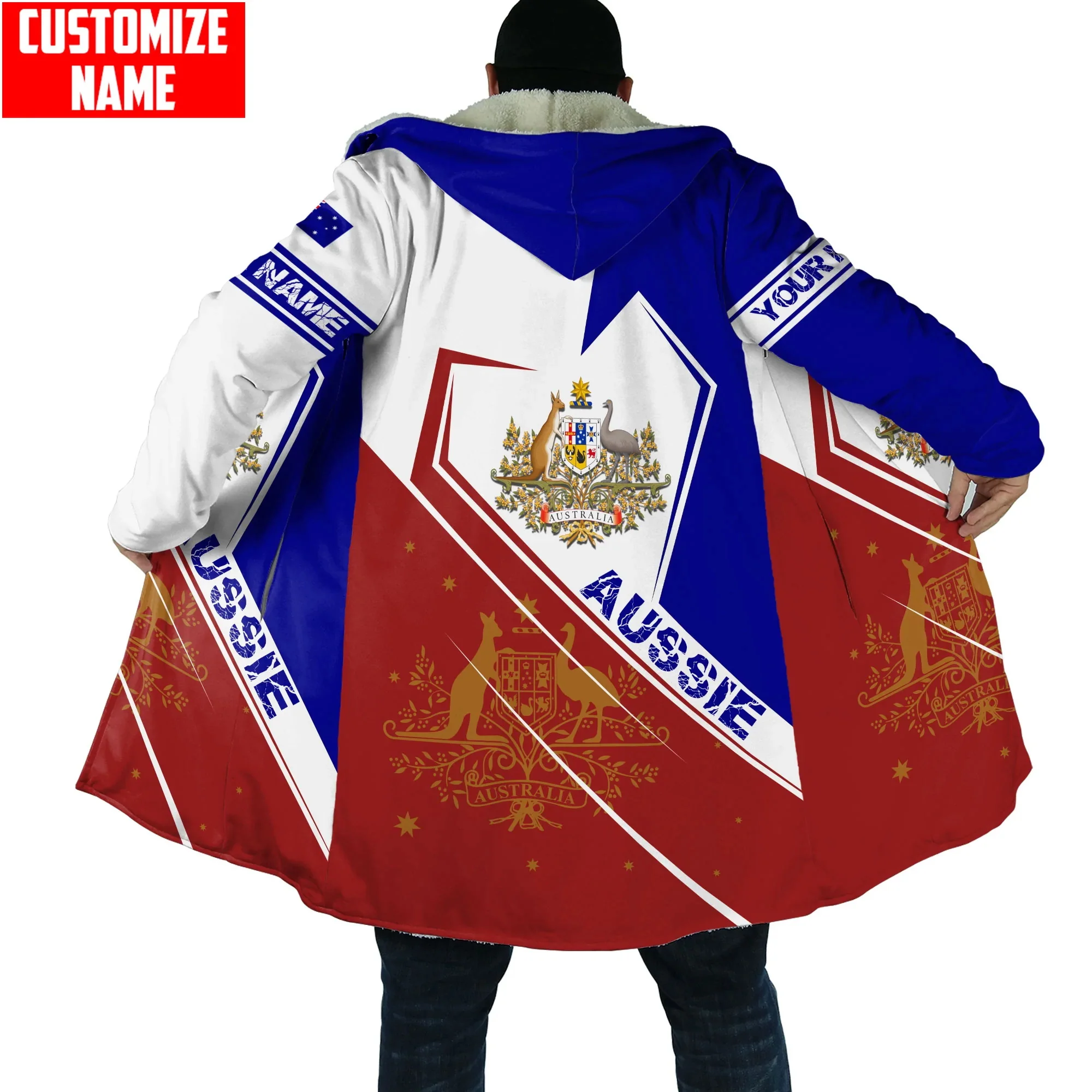

Пальто с австралийским флагом и 3D-принтом, Зимняя шерстяная ветрозащитная накидка унисекс в стиле Харадзюку с надписью на заказ
