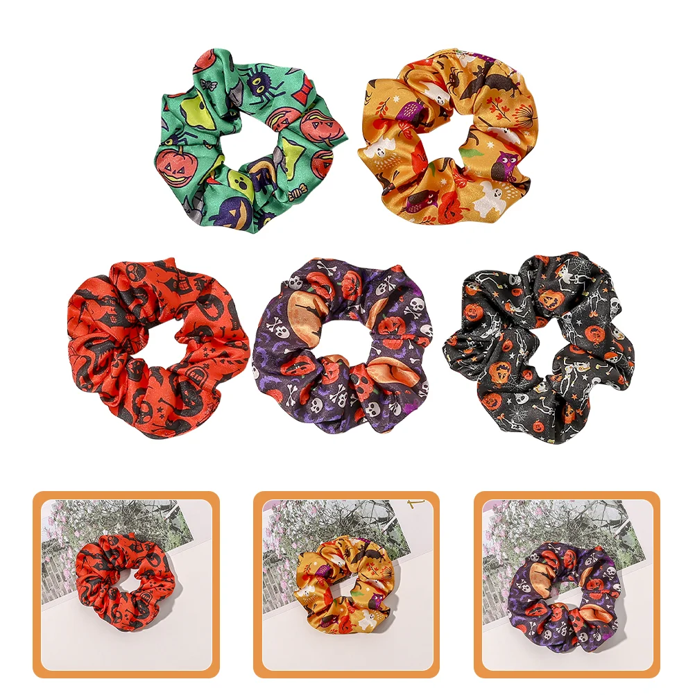 

5 Pcs Halloween Hair Tie Colorful Scrunchies Accessories Women Girls Headband Ropes Cloth Large Newborn