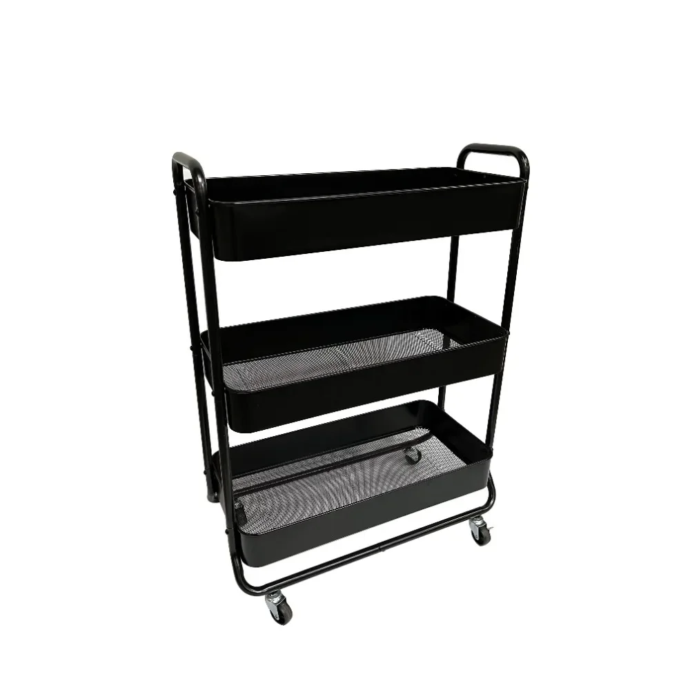 

Mainstays Wide 3 Tier Metal Utility Cart, Black, Multifunctional, Metal Storage, Adult and Kids
