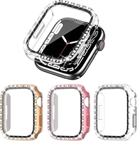 cover for apple watch case 44mm 45mm 40 41 iwatch accessories diamond glass screen protector apple watch series 7 se 6 5 4 3 2
