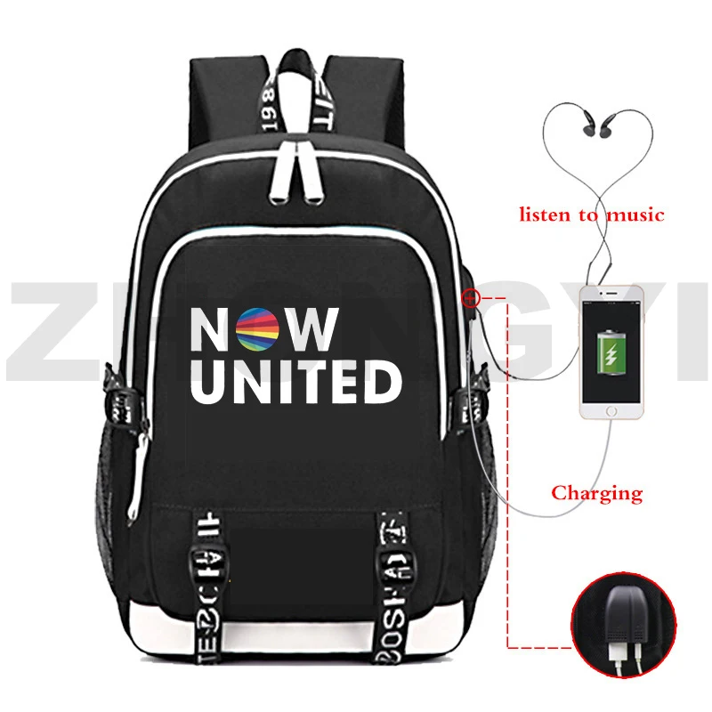 

Now United USB Backpacks Charging Anti Theft Backpack Women UN Team Travel Leisure Teenager Packbag Fashion Canvas Mens Bookbag