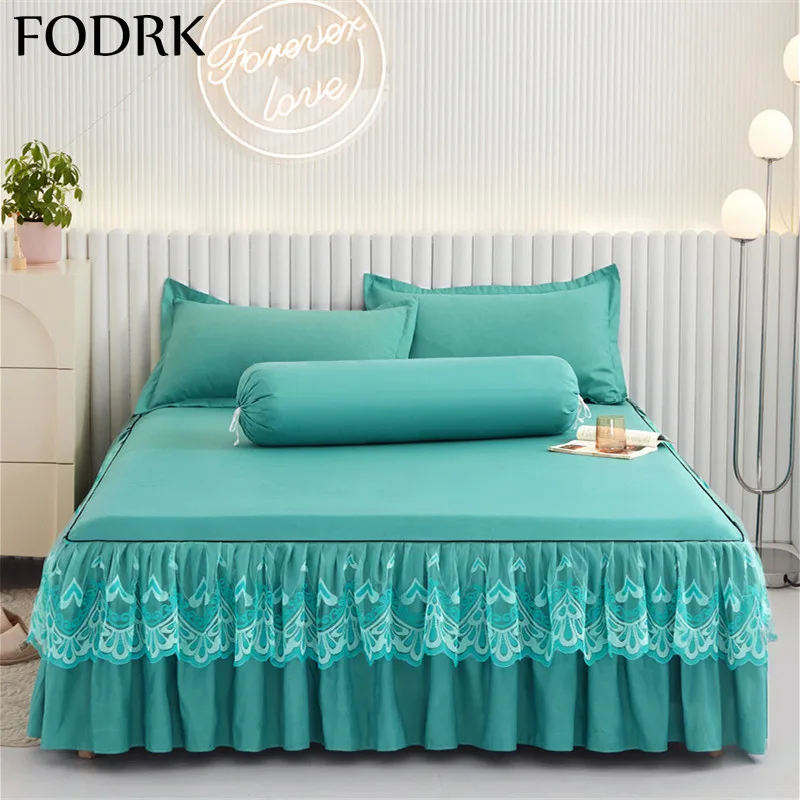 

3pcs Bed Skirt Linens Bedspread Couple Bedsheet Mattresses Cover Protector Bedding Set Pillowcase Queen Size Pure Color Sleeping