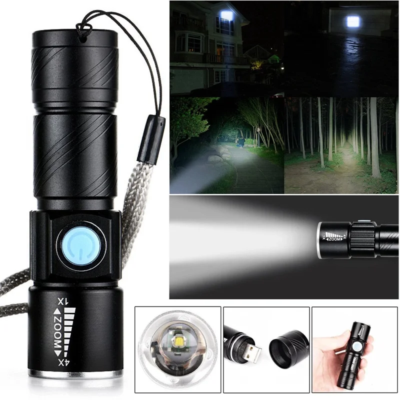 

Q5 Portable USB Handy Powerful LED Flashlight Rechargeable Torch Flash Light Bike Pocket Zoomable Lamp 10W Multitool Flashlight