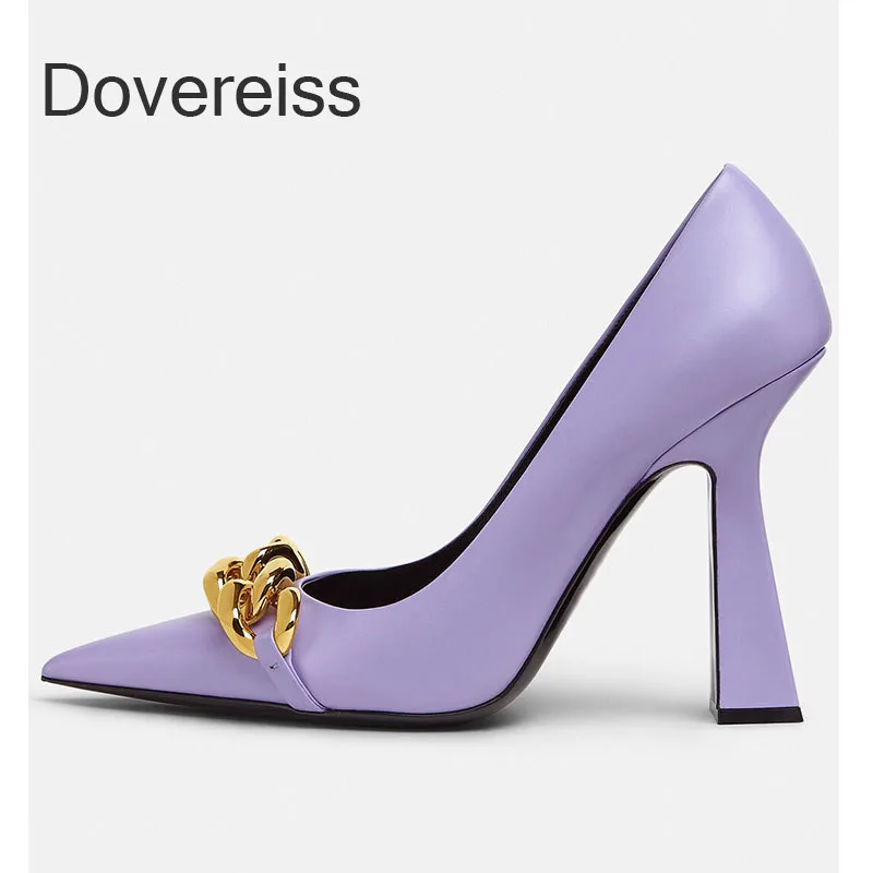 Dovereiss moda kadın ayakkabısı yaz yeni mor blok topuklu zarif işaret pompaları seksi ofis bayan parti Shoes40 41 42 43