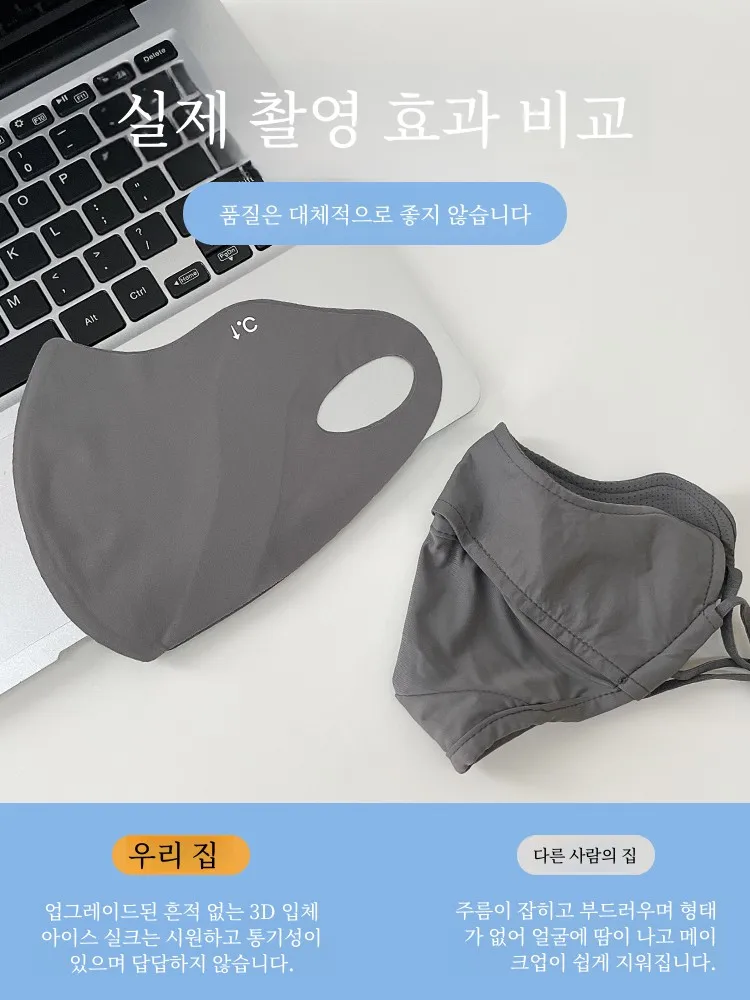 UPF50 + Summer Ice Silk Breathable Hyaluronic Acid Sunscreen Thin Mask Eye Protection Corner UV Good-looking