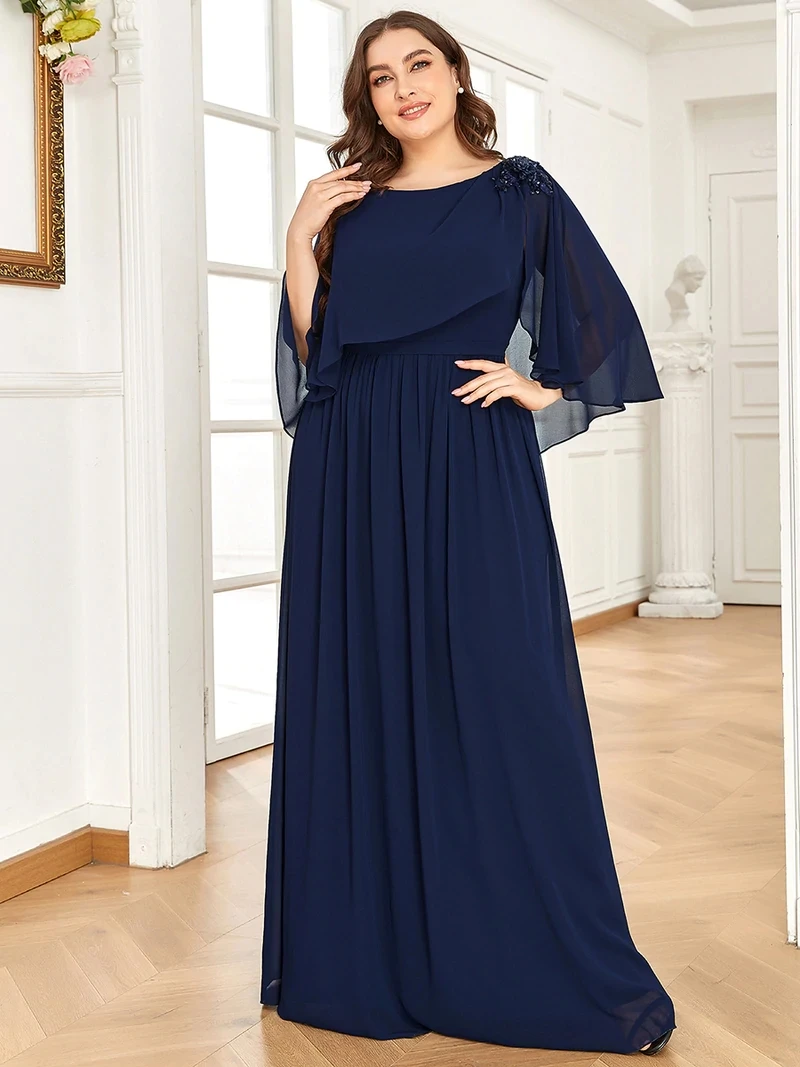 

Plus Size Mother of the Bride Dresses With Round Neck Chiffon A Line Ever Pretty 2023New Women Evening Dresses Vestidos De Noche