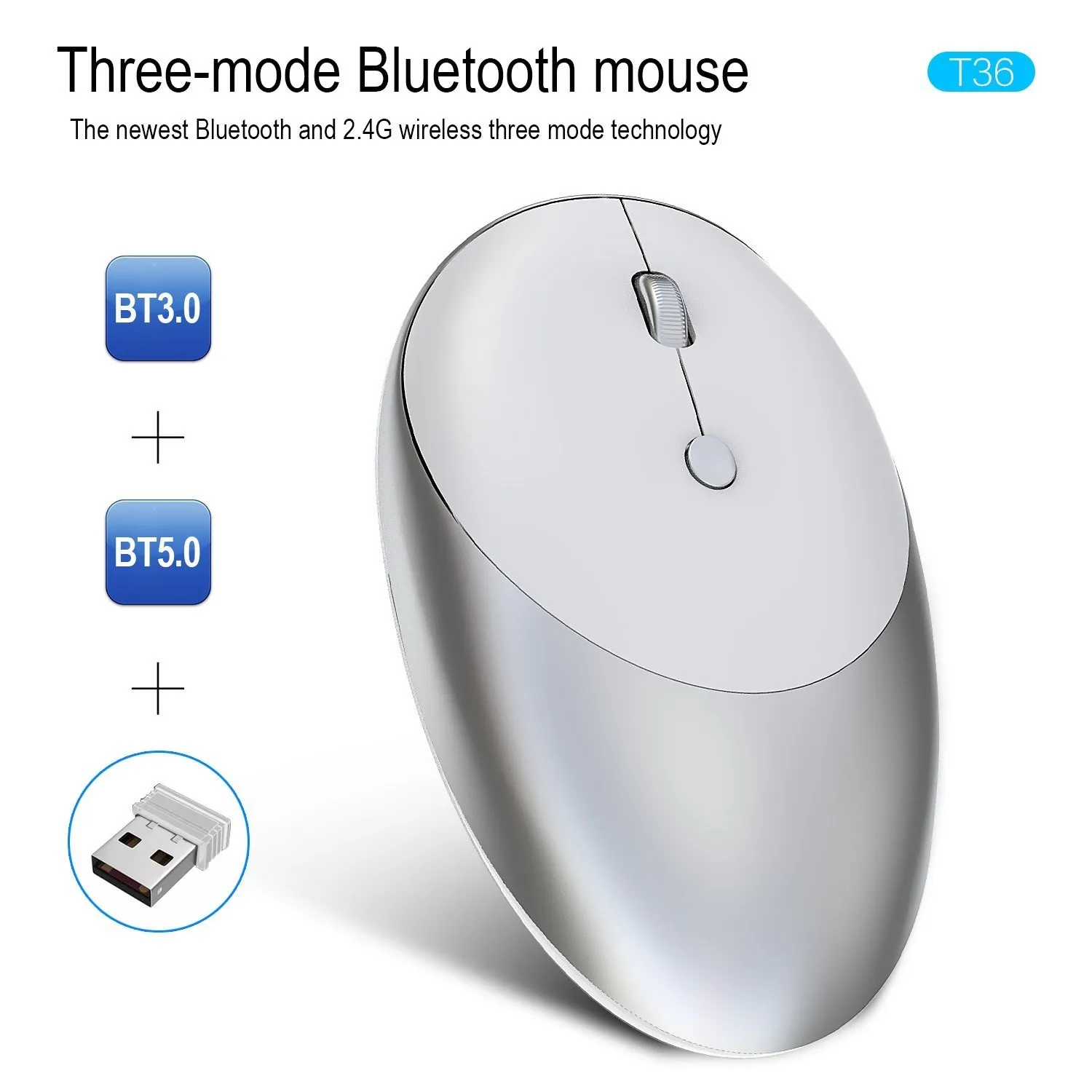 

T36 Aluminum Alloy Wireless Mouse Rechargeable Silent Computer Office Game Cute for Lenovo/MacBook/Asus Laptop Bluetooth Mouse