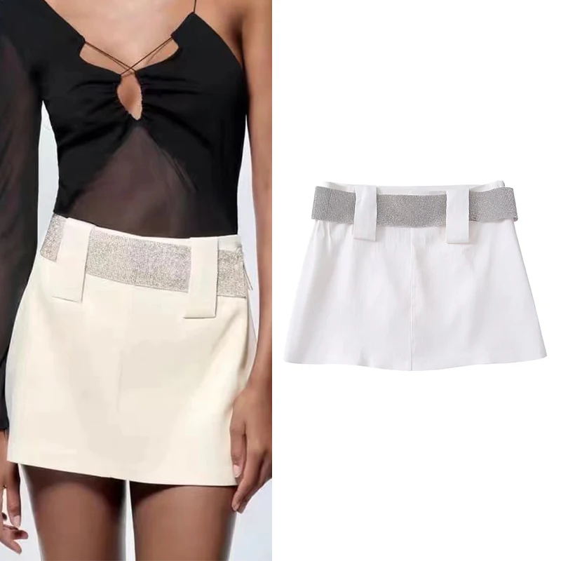 

Женская универсальная юбка с высокой талией, однотонная короткая трапециевидная юбка с блестящим поясом, модель BB22748 на весну и лето, 2022