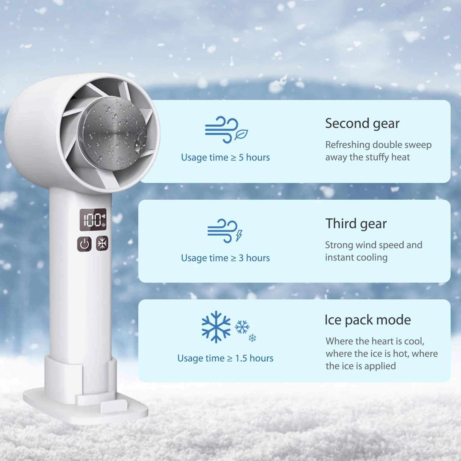 

USB Desktop Fan 6-blade Digital Display Summer Air Cooler 3-speed Wind 1800mAh LED Temperature Screen Detachable Base for Office