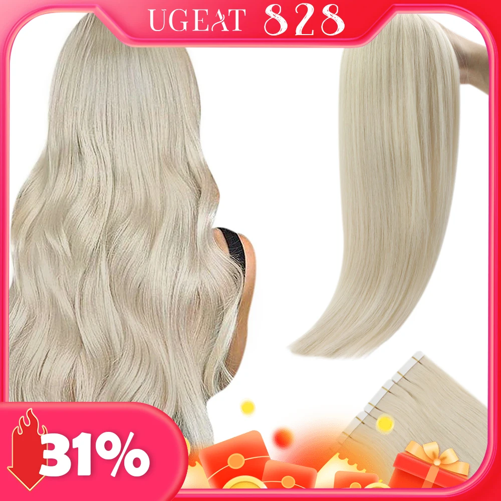 [Last 12 Months] Ugeat Tape in Hair Extensions Virgin Hair 100% Real Human Hair 10A Grade Hair Extensions Tape Ins Pure Color