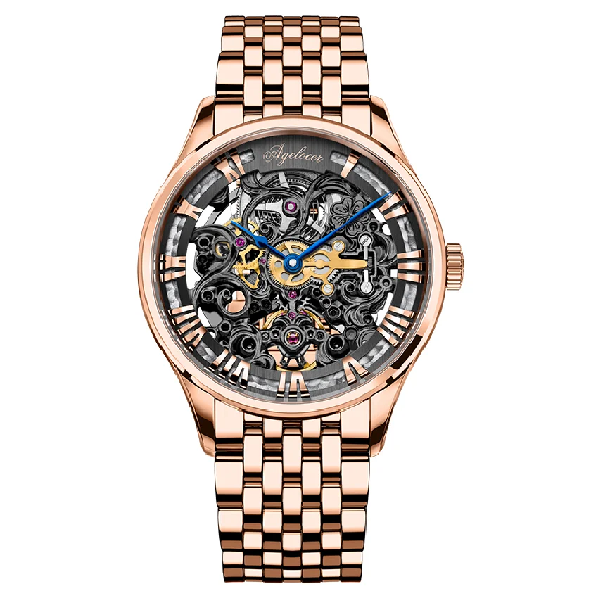 

AGELOCER New Collection Self-wind Sapphire Automatic Watch Rose Gold Skeleton Luxury Design Men Watch Top Brand Mechanical Watch