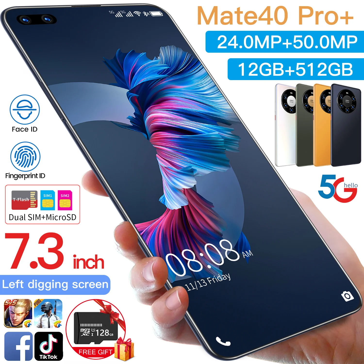 Смартфон экран 7 3 дюйма Mate 40 Pro + телефон 12 Гб 512 ОЗУ |