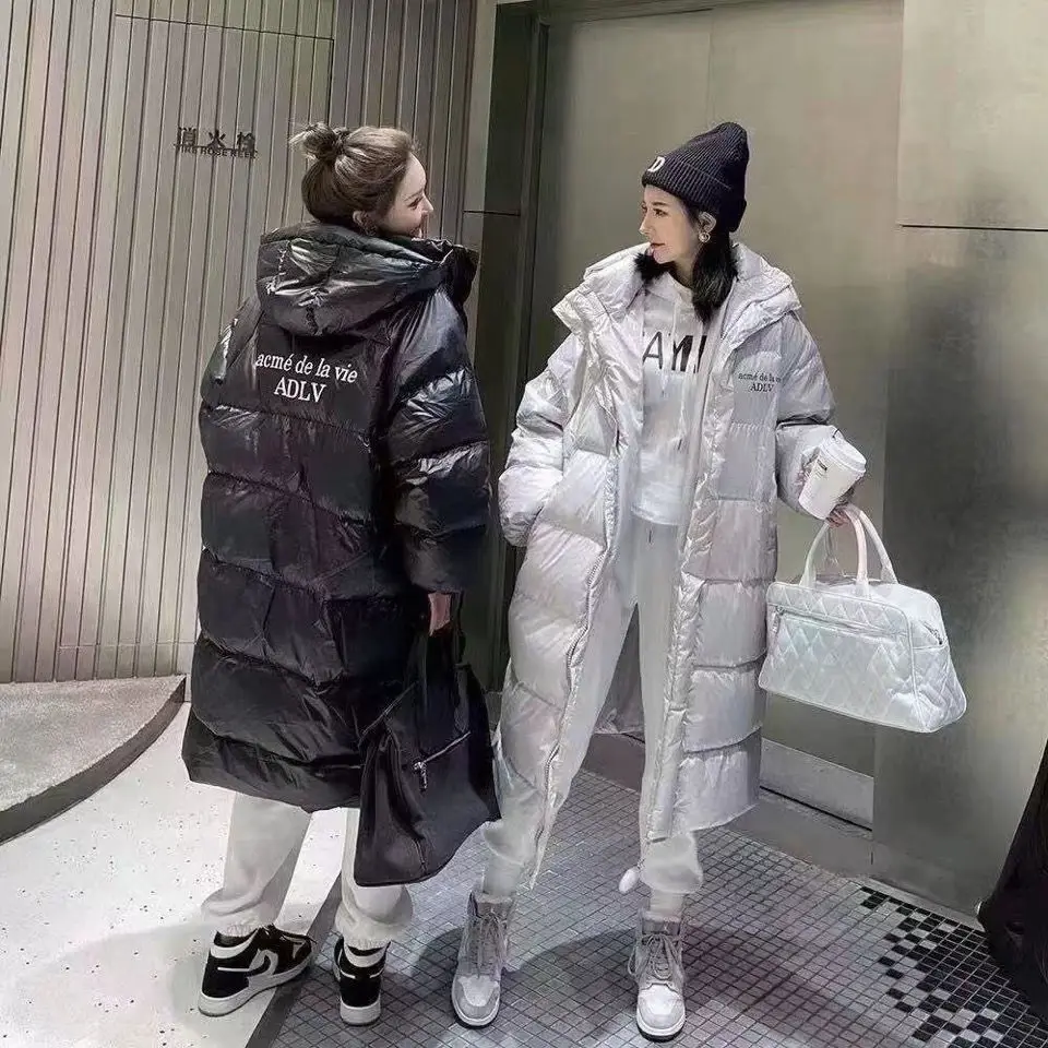 

Loose Down Jacket Women's Medium Length Knee Length Detachable Hat Thickened Coat Women