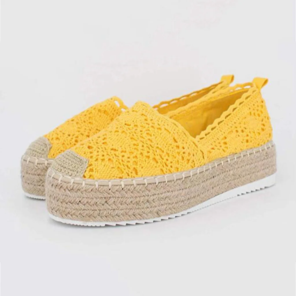 

Shoes Woman Flat Chaussures Femme Zapatos De Mujer Women's Hollow Platform Casual Shoes Solid Color Breathable Wedge Espadrilles