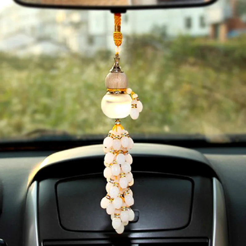 

Car Perfume Bottle Mini Gourd Shaped Pendant White Jade Tassel Wood Lid Aromatherapy Air Freshener Auto Perfume Pendant Bottle