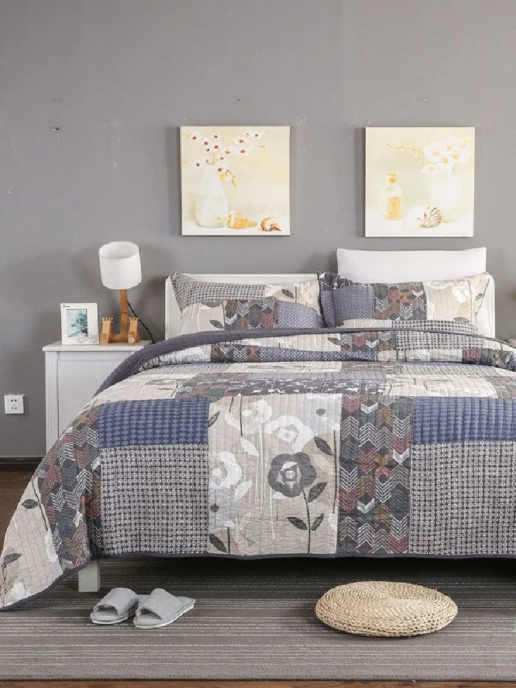 American-Sle Двустороннее стеганое одеяло из 00% хлопка в стиле пэчворк комплект трех