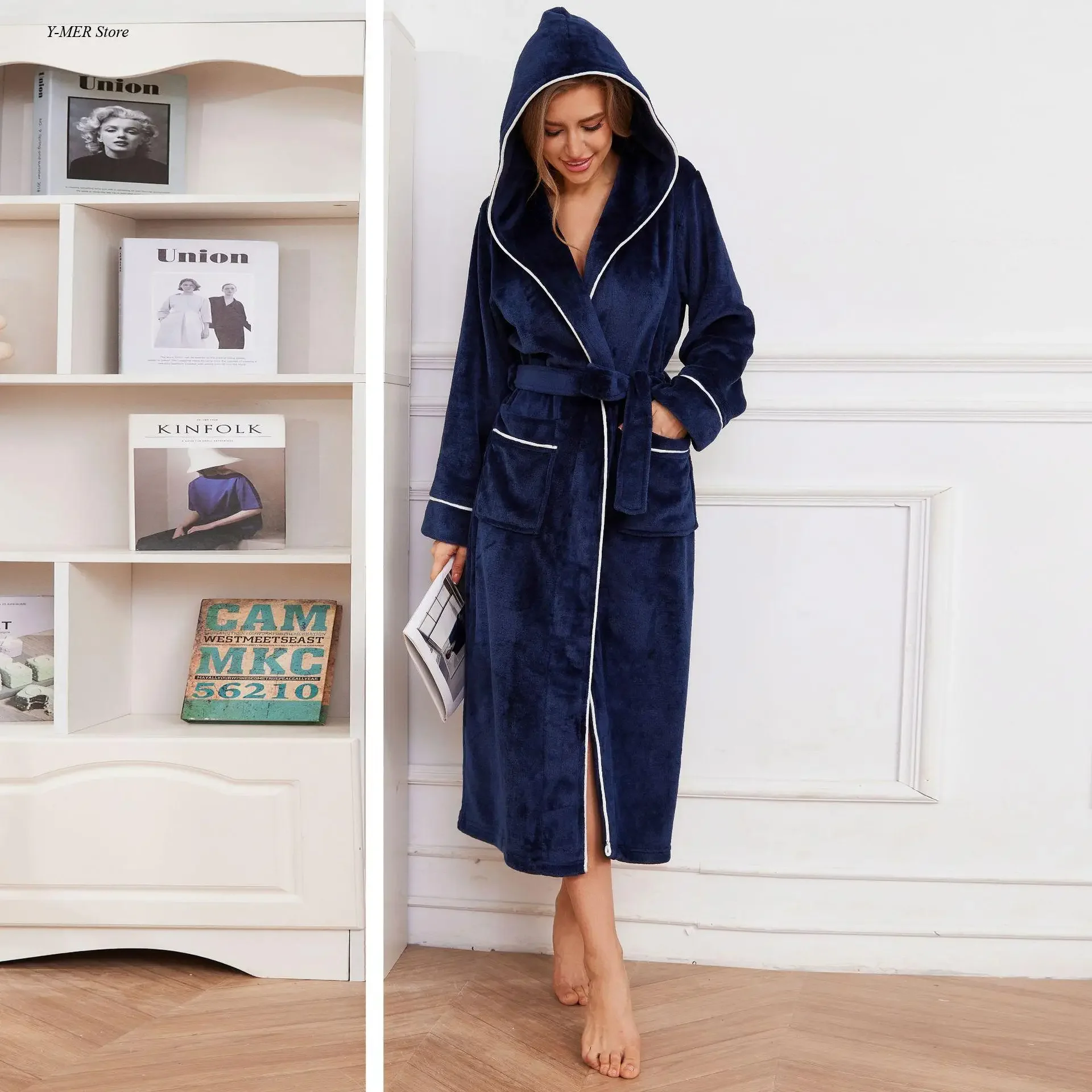 Женский сексуальный халат с капюшоном женское теплое фланелевое кимоно ночная