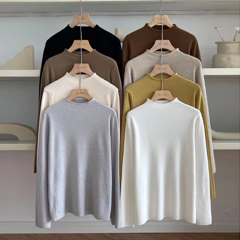 

Женская футболка с круглым вырезом Johnature, однотонная эластичная футболка, универсальная, повседневная, для осени и зимы, 2023