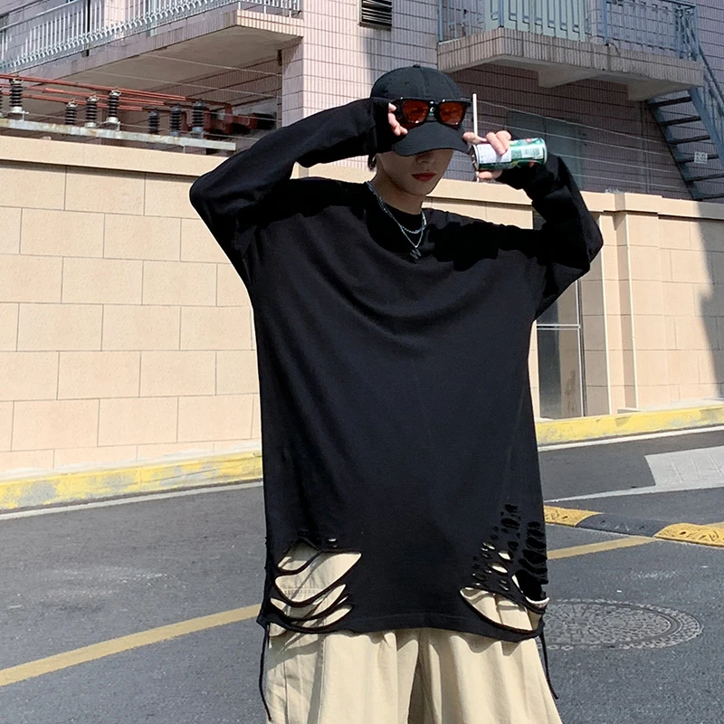 Футболка мужская оверсайз с длинными рукавами модная брендовая свободная