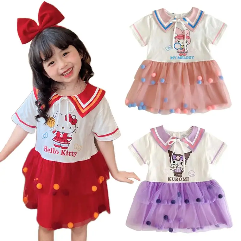 

Sanrios Hellokittys Kuromi My Melody аниме Kawaii детская принцесса сетка торт платье мультфильм Милая хлопковая детская юбка подарок новинка