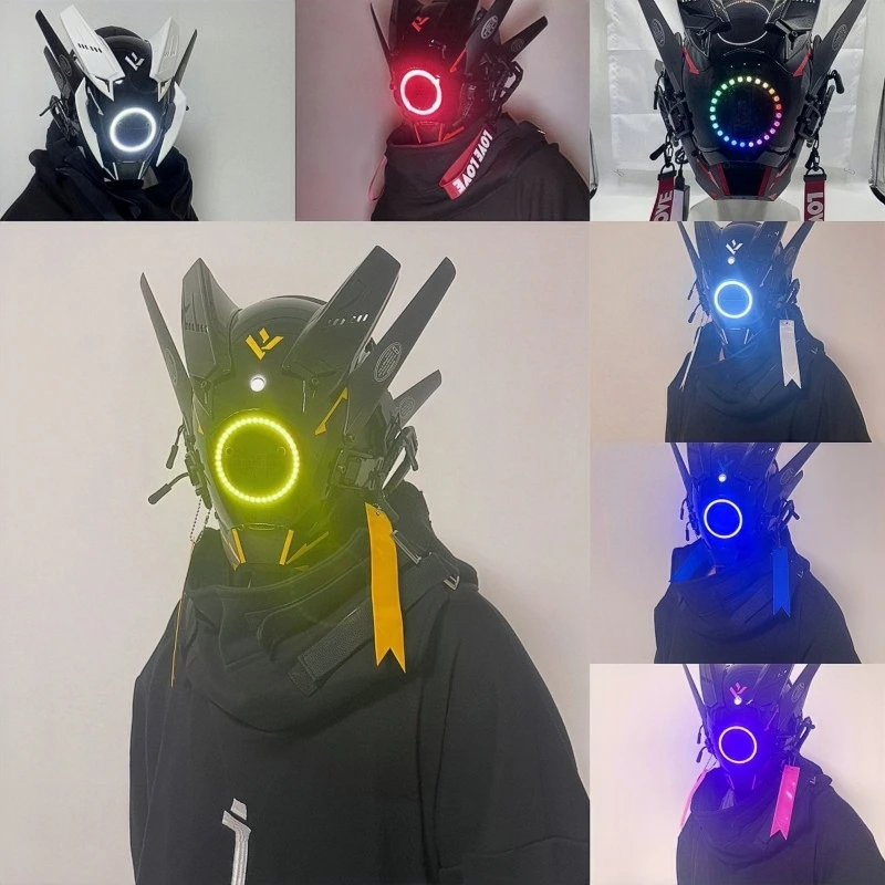 

Cyberpunk Helmet Cosplay Dreadlocks Cool Mask With Led Light Shinobi Samurai Mask Braids Christmas Dreads Wings Halloween Gifts