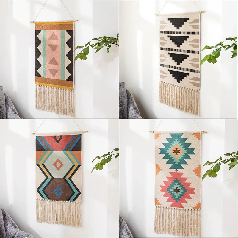 

Популярный скандинавский гобелен с кисточками, богемный геометрический художественный фон, настенное украшение для коридора, коридора, настенные подвесные гобелены