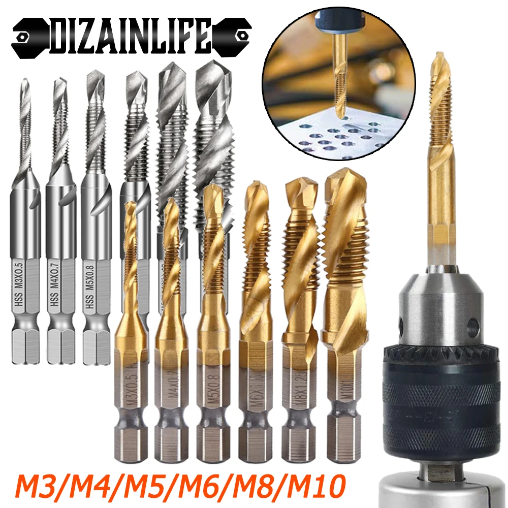 

6/7 шт. M3 M4 M5 M6 M8 M10 Набор бит для резьбы метрическое сверло под Метчик из быстрорежущей стали с шестигранным хвостовиком, ручной инструмент с т...