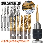 67 шт. M3 M4 M5 M6 M8 M10 Набор бит для резьбы метрическое сверло под Метчик из быстрорежущей стали с шестигранным хвостовиком, ручной инструмент с титановым покрытием составной кран