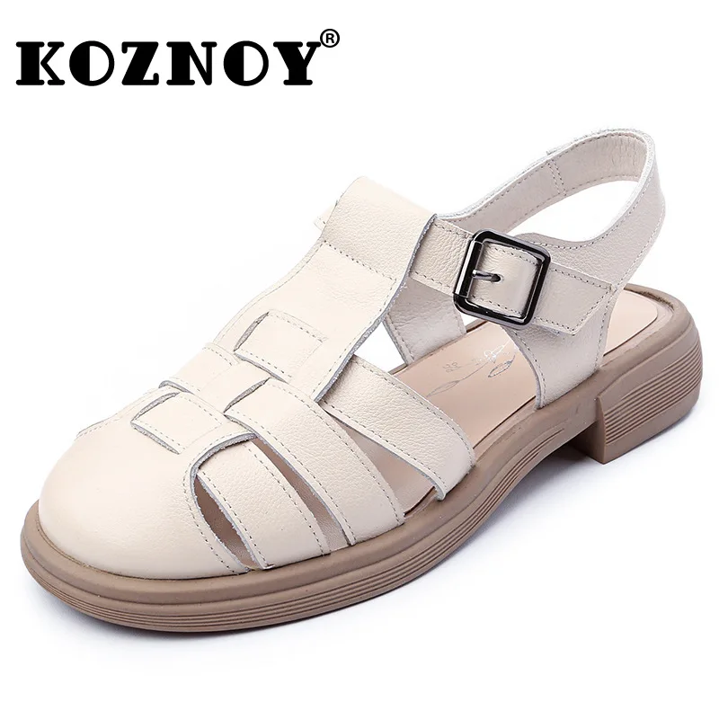 

Koznoy 3cm Weave Natural Genuine Leather Loafer Rubber Flats Soft Soled Hook Sandals Summer Cozy Comfy Contoured Big Size Shoes