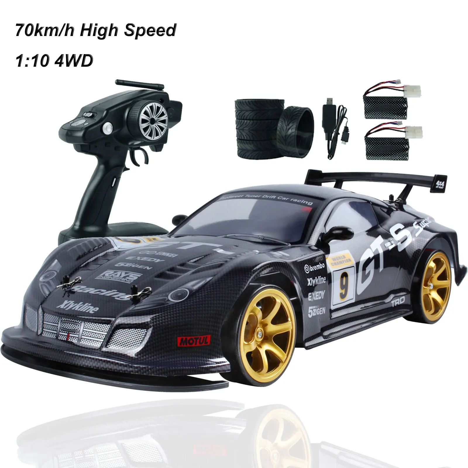 1:10 4WD Remote Control Car 70km/h High Speed Drift Racing Remote Control Car Simulation GTR Car Toy Off-road Rc Car Kids Toys