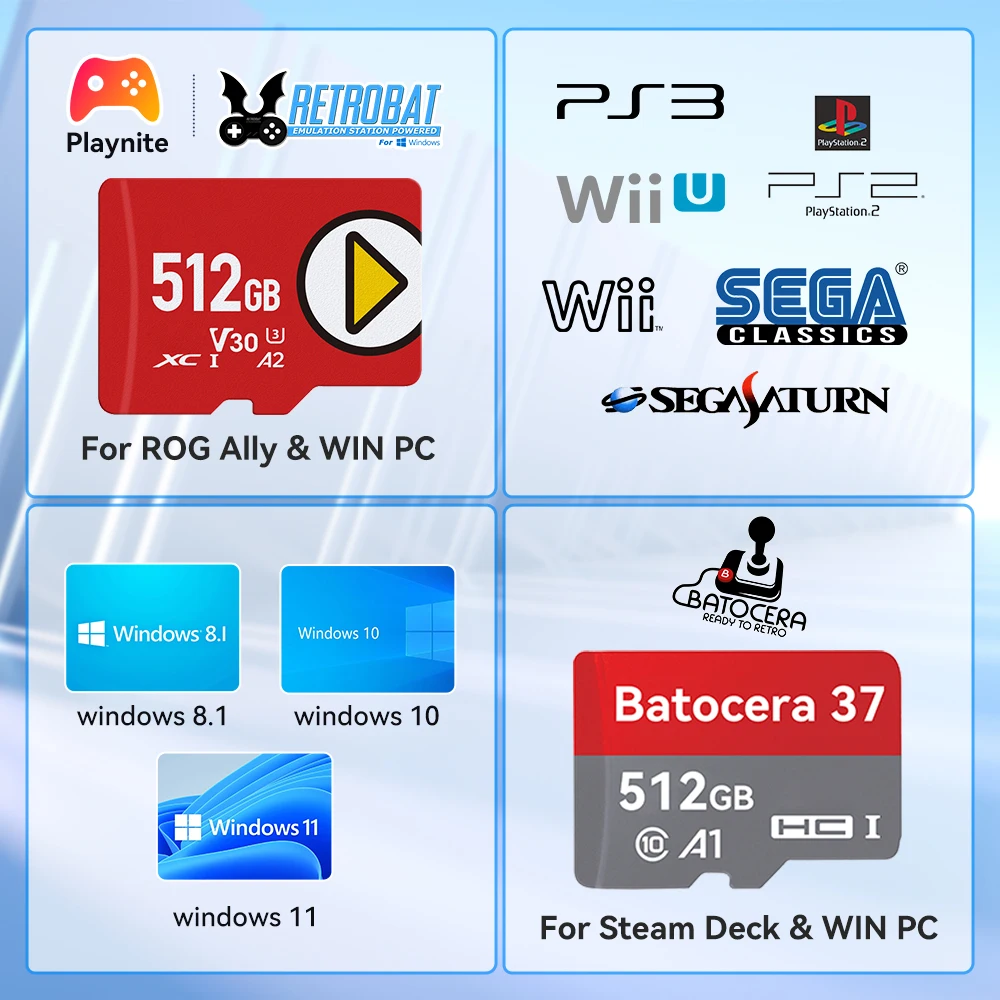 512 ГБ игровая TF-карта для палубы Steam/ROG Ally/Ayaneo/Windows Handheld/PC 38000/51400 Ретро игры для Switch/PS3/PS2/WII/WIIU/PS1