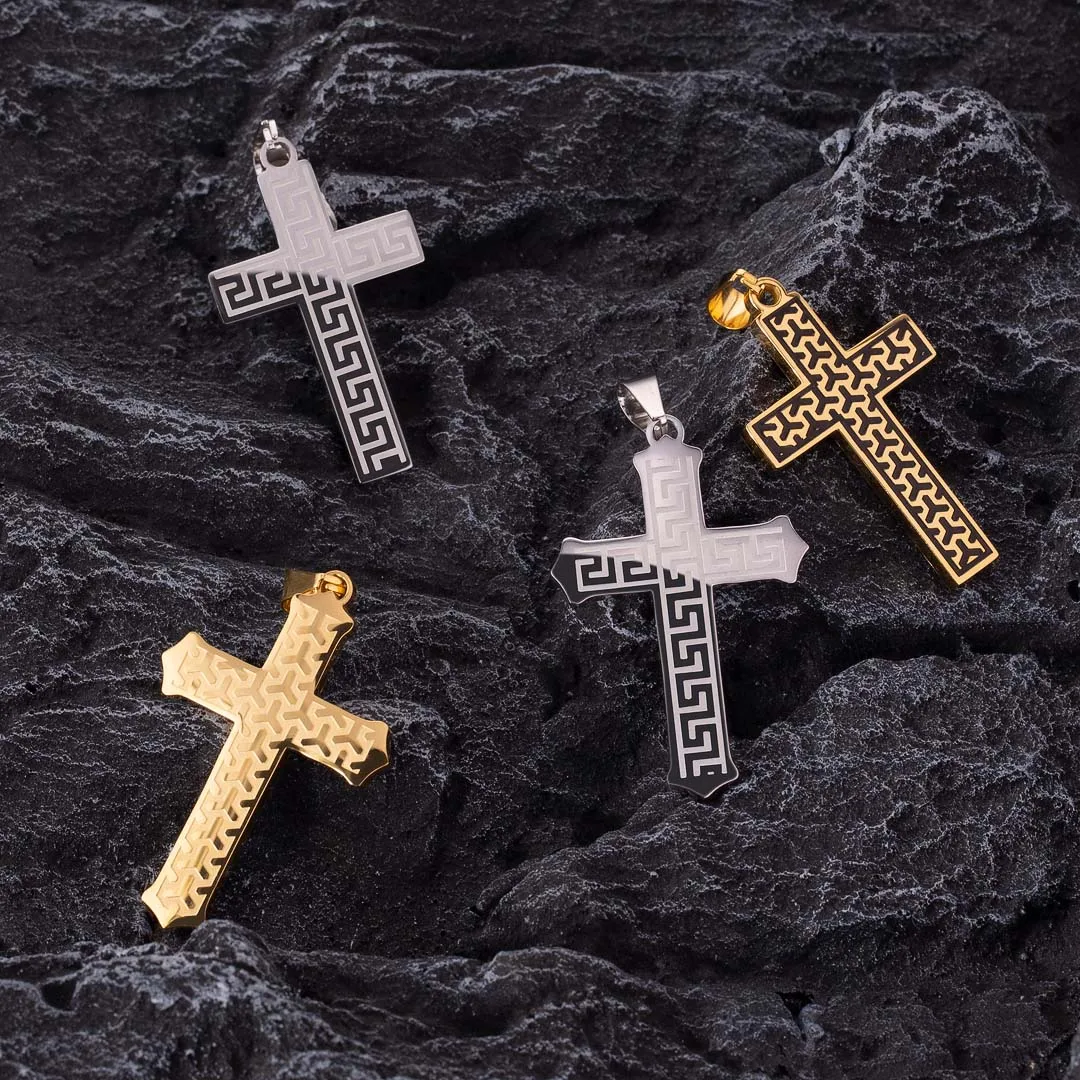 

JEWE Men Cross Pendant Simple 316L Titanium Stainless Steel Jewelry Chain Silver Gold Rhodium Plated Cross Necklace