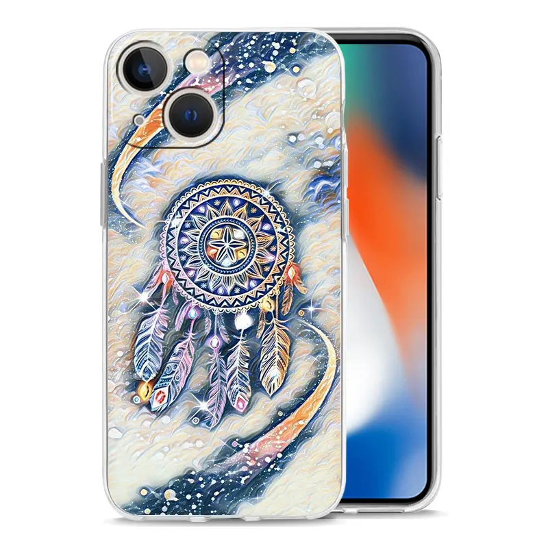 Мягкий прозрачный чехол из ТПУ для iPhone 17, 16, 15, 14, 13, 12, 11 Pro Max, 17 Air, 7, 8 Plus с милым дизайном Мандала и Ловец снов (art.: 3920d99848f93) - 3920d99848f93