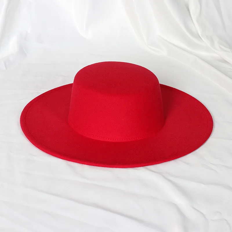 

2022 new oversized edge flat top hat retro French felt hat outdoor sun hat women's big-brimmed fedora hat