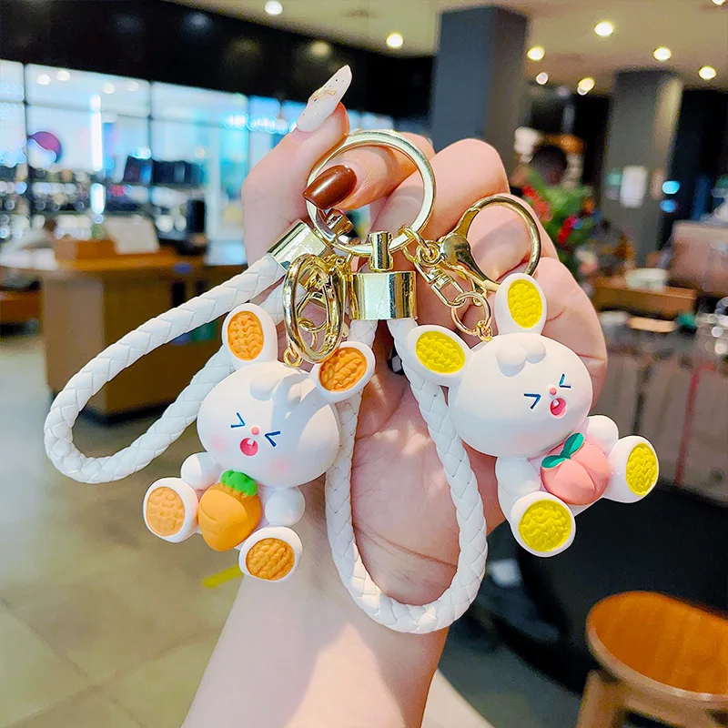 

Cute Fruit Little White Rabbit Keychain Cartoon Animal Resin Toy Keyring Fashion Girl Schoolbag Hanging Decoration Children Gift