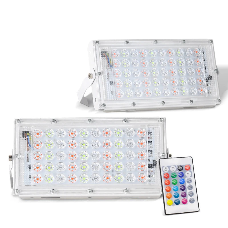 RGB Светодиодный прожектор 220 В переменного тока, уличный прожектор 50 Вт IP66, светильник отражатель с дистанционным управлением, ландшафтный светильник